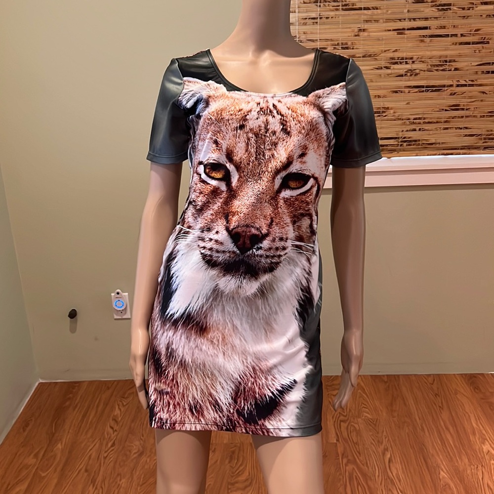We Are Handsome Bodycon Dress Lined With Graphic Of A Bobcat Size L